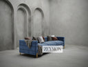 Contemporary velvet sofa in royal blue with gold accents – Orion sofa for stylish UK homes