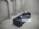 Luxury 3-seater velvet sofa in deep blue – Orion sofa with gold legs and cushions