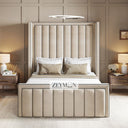 Isabella Wingback Bed with Tall Headboard With Optional Ottoman Gas Lift Storage