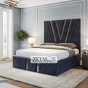 StellarNest Bed With Gold Trim With Optional Ottoman Gas Lift Storage